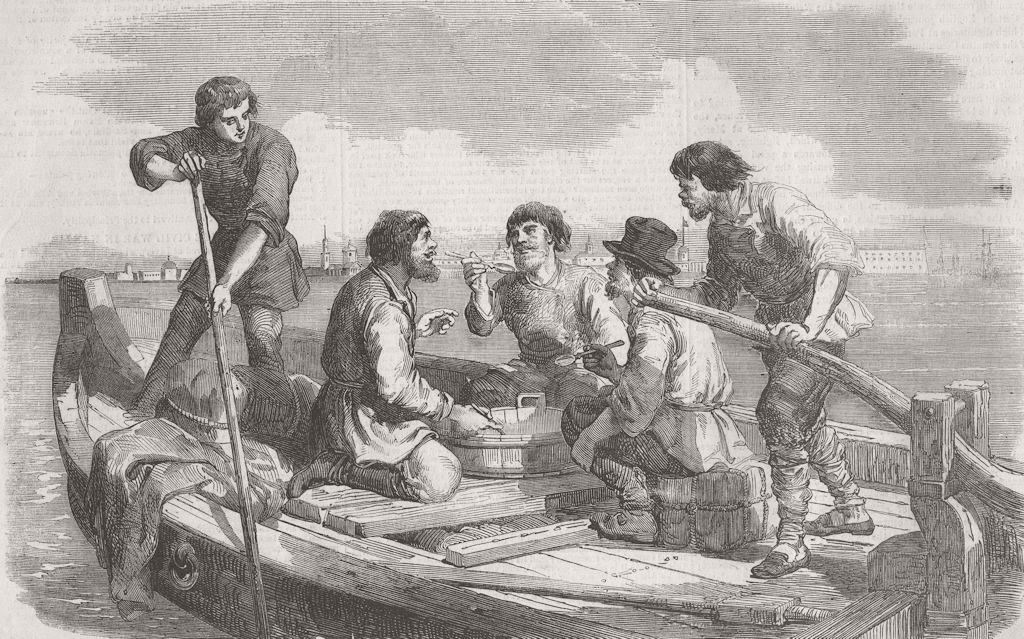 RUSSIA. Boatmen of Neva 1856 old antique vintage print picture