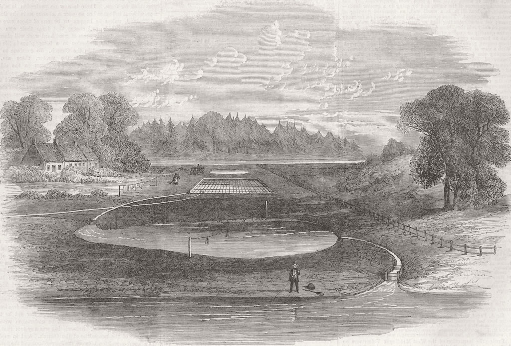 SCOTLAND. Salmon-breeding ponds, Stormontfield 1863 old antique print picture