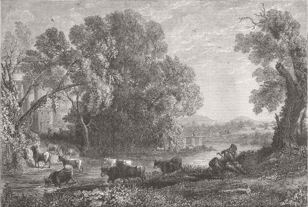 COWS. Evening-By Claude 1854 old antique vintage print picture