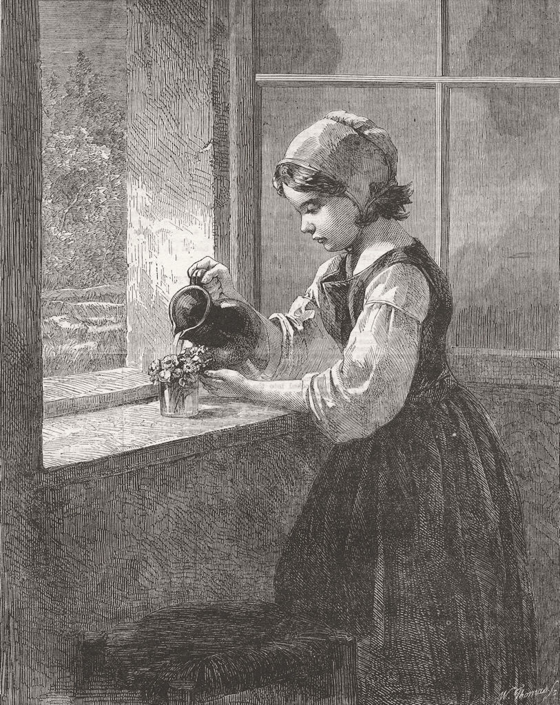 CHILDREN. The cottage window 1863 old antique vintage print picture