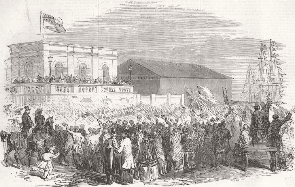 Associate Product DUN LAOGHAIRE. Regt boarding Cambria 1854 old antique vintage print picture