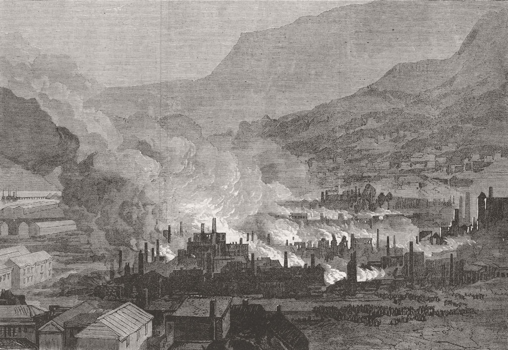 KENT. Gt fire, Port Lyttelton, Canterbury, New Zealand 1871 old antique print