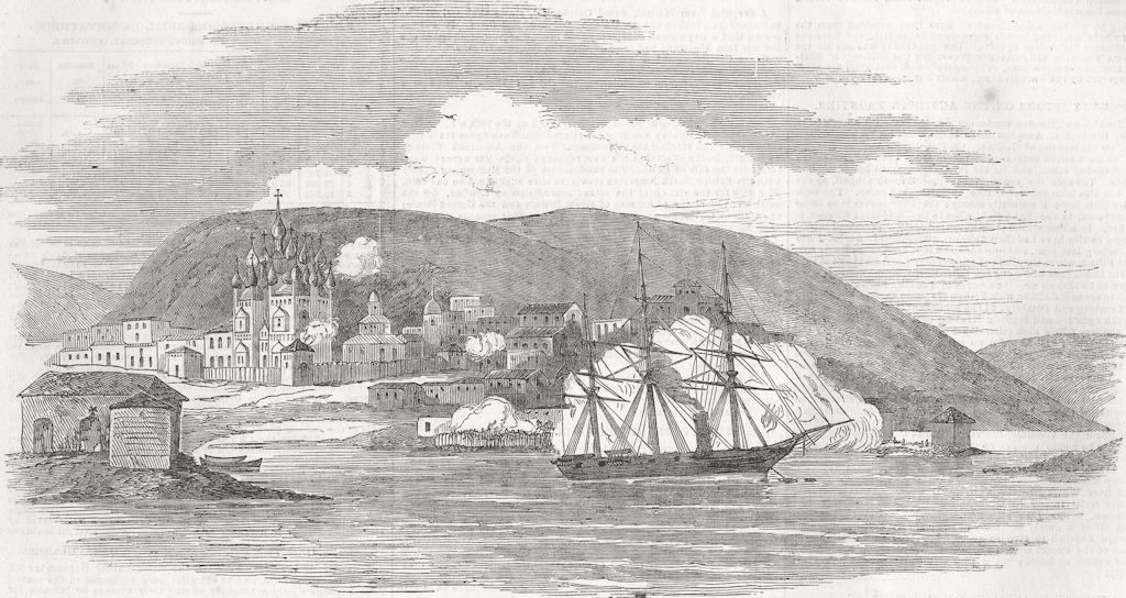 RUSSIA. HMS Miranda destroying Kola, Lapland 1854 old antique print picture