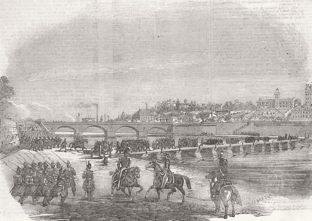 FRANCE. Paris. Bridge of boats & attack on Trocadero 1851 old antique print