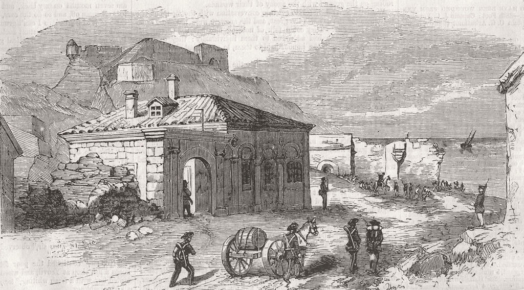 UKRAINE. English barracks, Yenikale 1855 old antique vintage print picture