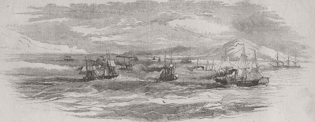 UKRAINE. Allied Flotilla, Yenikale straits, Azov sea 1855 old antique print