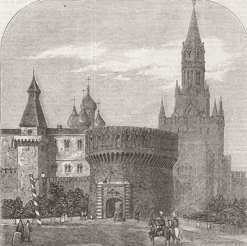 RUSSIA. Gate of Trinity, Moscow 1856 old antique vintage print picture