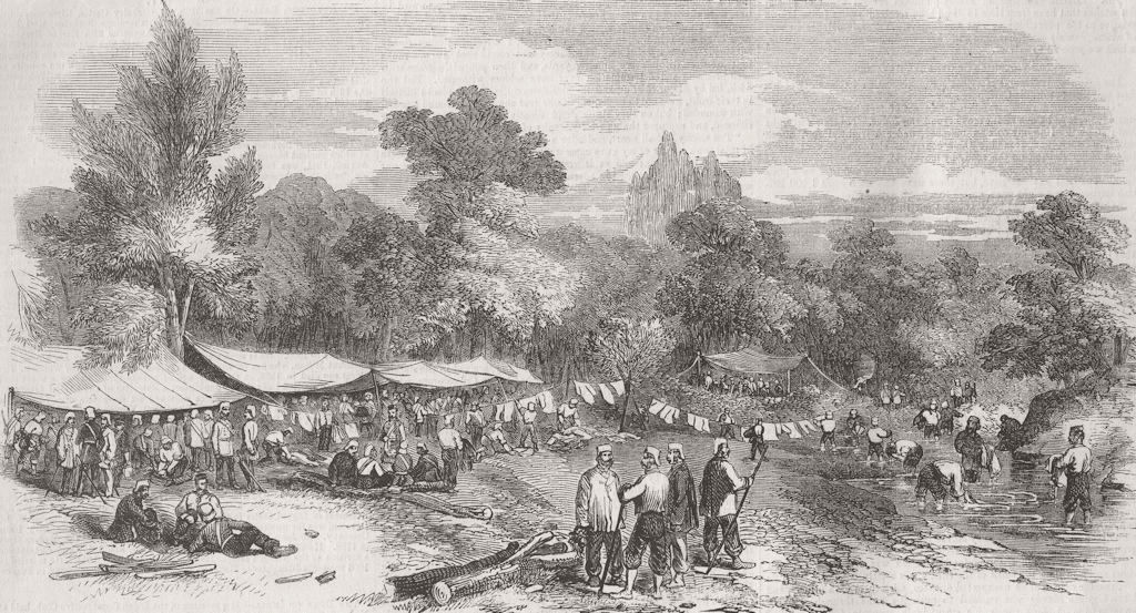 INDONESIA. Troops camped, Bangka Island 1857 old antique vintage print picture