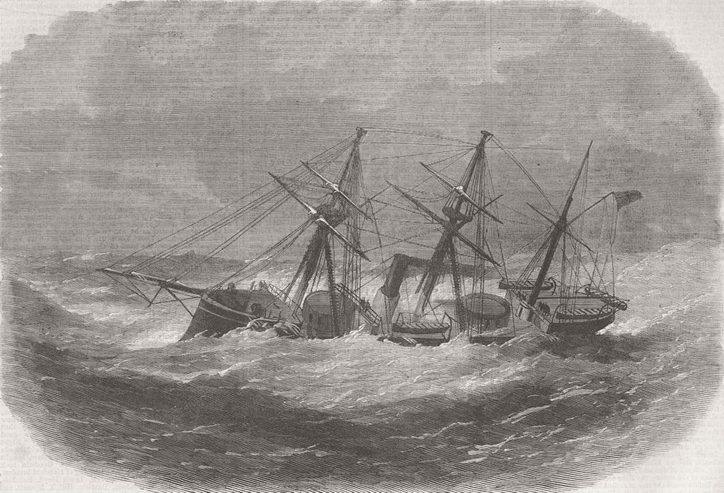 SHIPS. HMS Wyvern, Sea, channel 1866 old antique vintage print picture