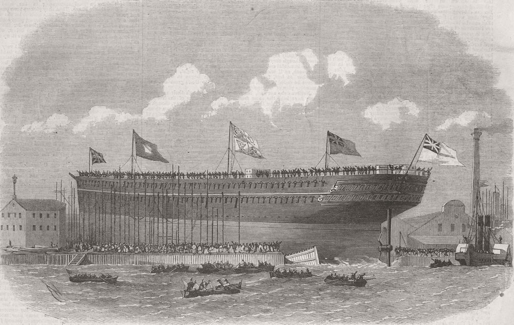LONDON. Launch. Serapis, Indian troopship, Blackwall 1866 old antique print