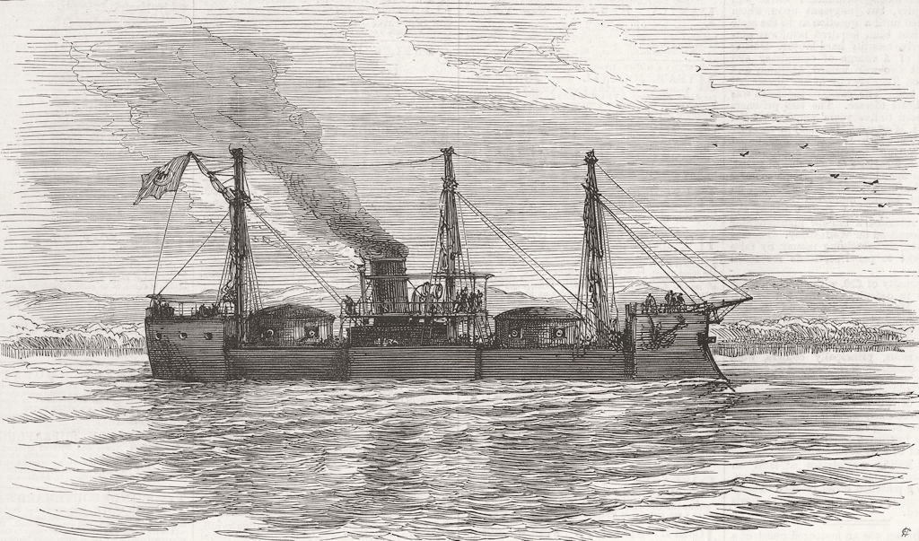 Associate Product BRAILA. Turkish ship Lutfi Djelil, sunk by Russians  1877 old antique print