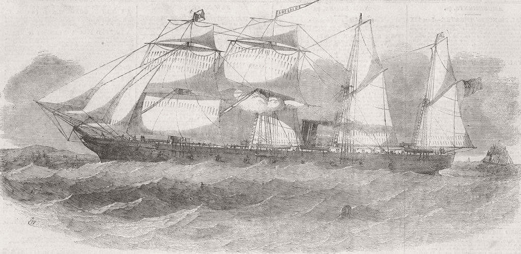 BOATS. New Ship Adelaide 1852 old antique vintage print picture