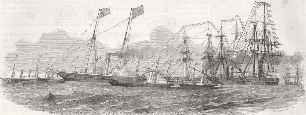 IOW. Queen's cruise-Royal fleet 1852 old antique vintage print picture