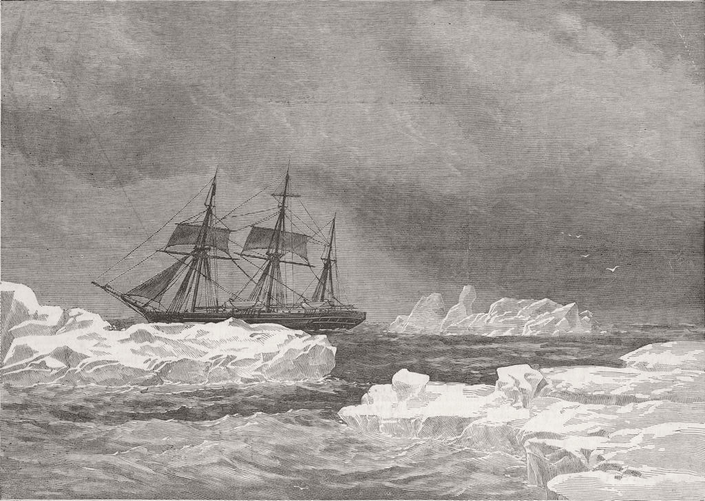 ARCTIC. Cruising, pack. Entry to Smith Sound 1876 old antique print picture