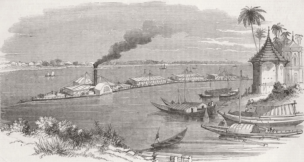INDIA. Bourne's river steam train 1849 old antique vintage print picture