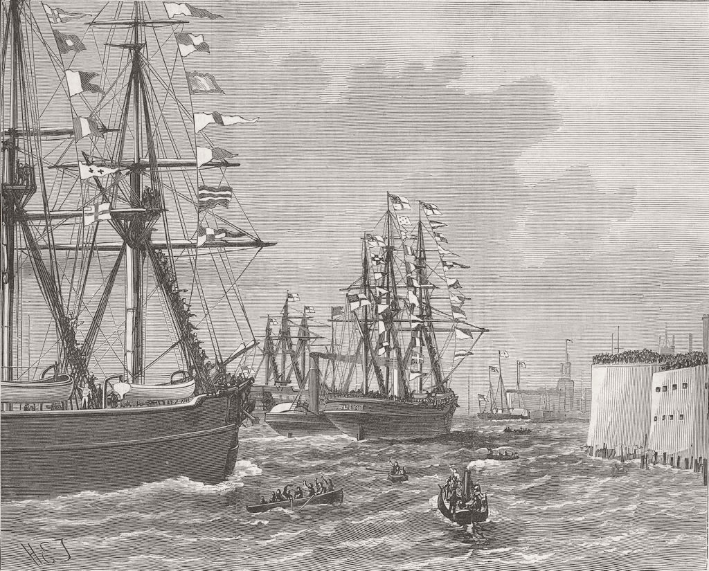 HANTS. Return of ships to Portsmouth 1876 old antique vintage print picture