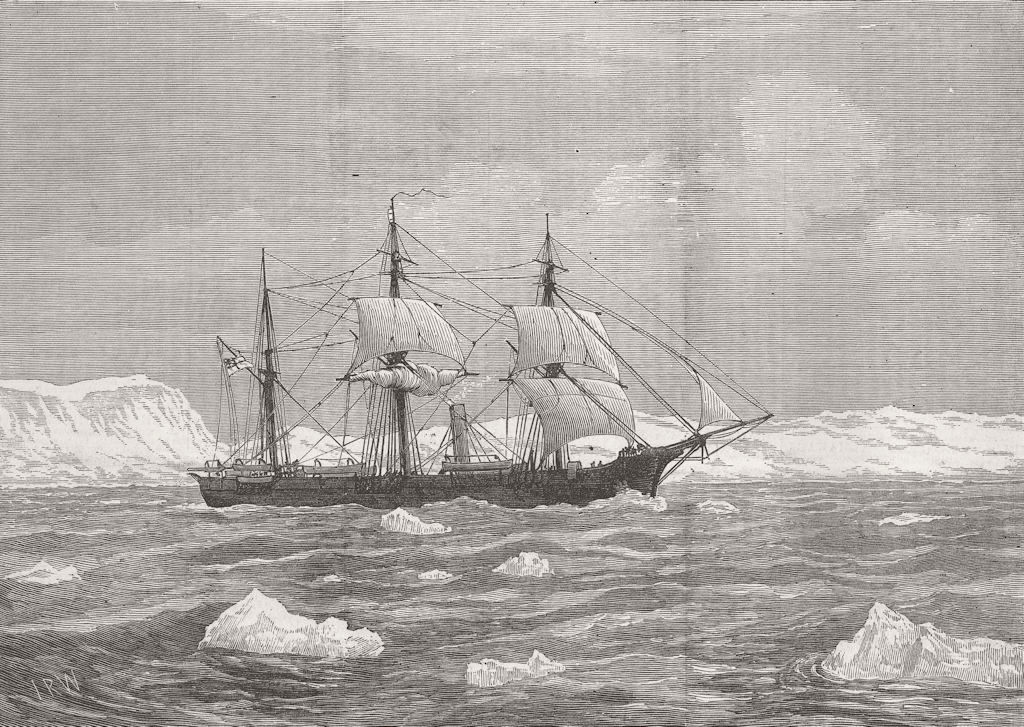 ARCTIC. Raising flag, reaching record latitude 1876 old antique print picture
