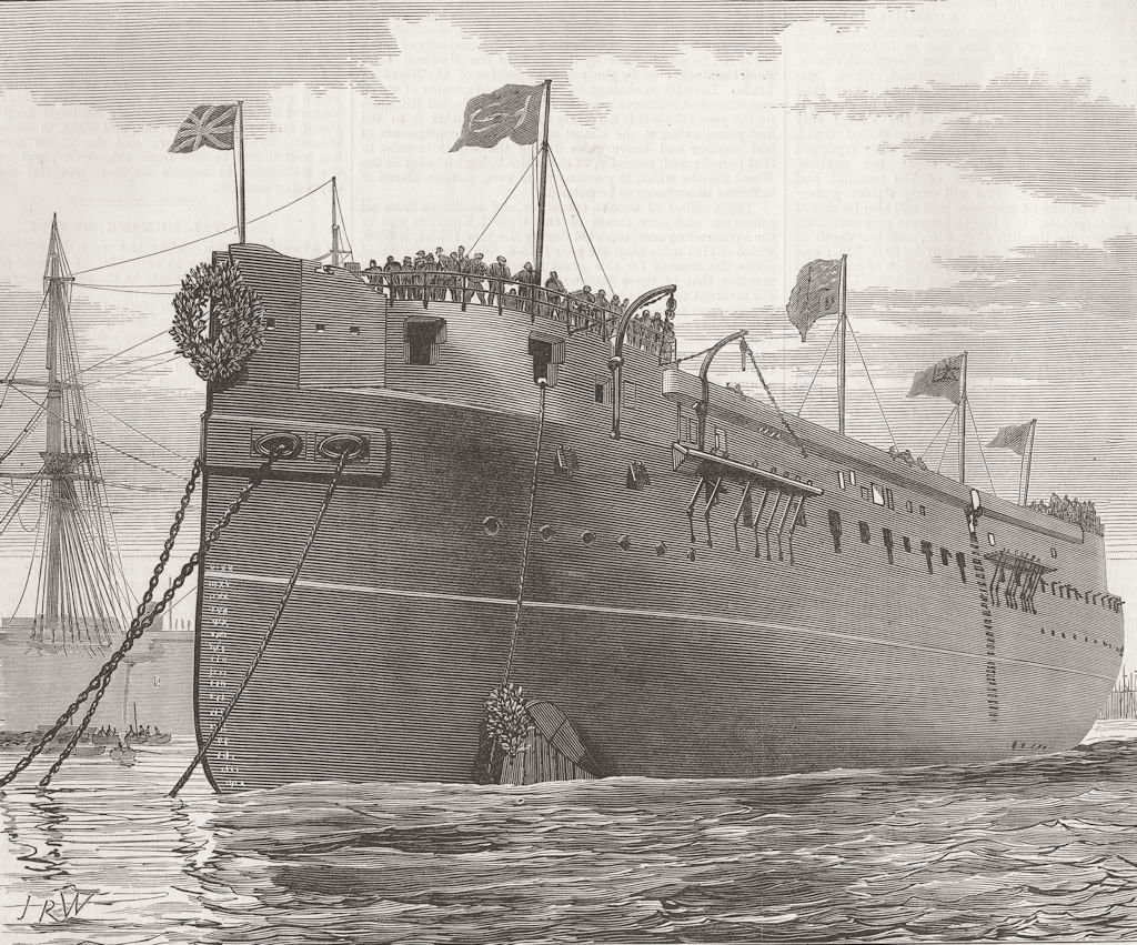 HANTS. Launch. HMS Bacchante, Portsmouth 1876 old antique print picture