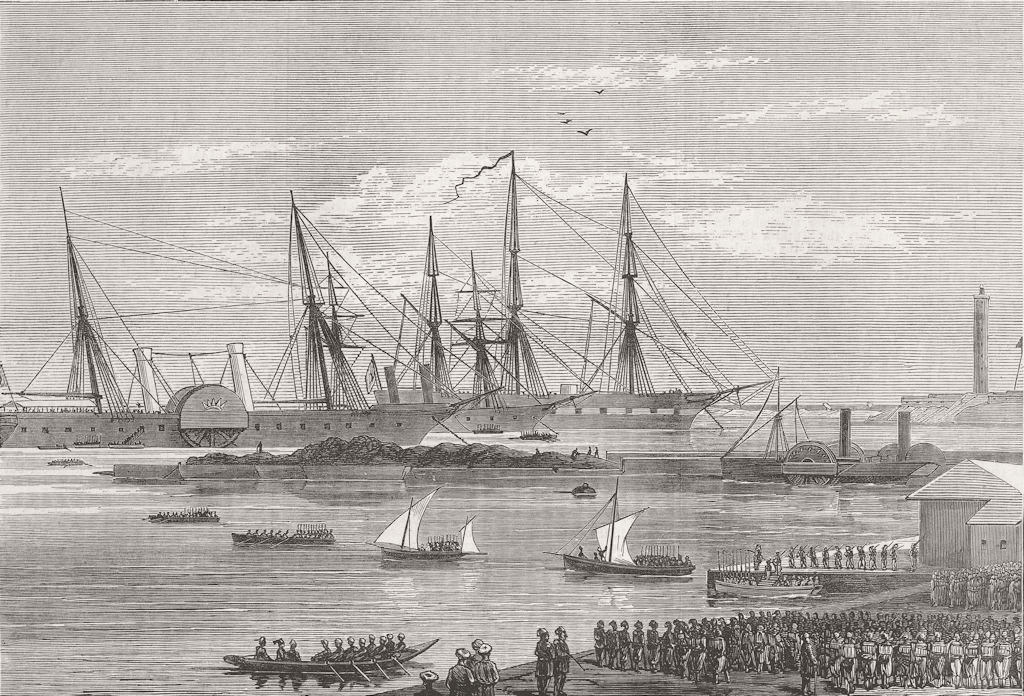 EGYPT. Troops boarding at Alexandria for Istanbul 1876 old antique print