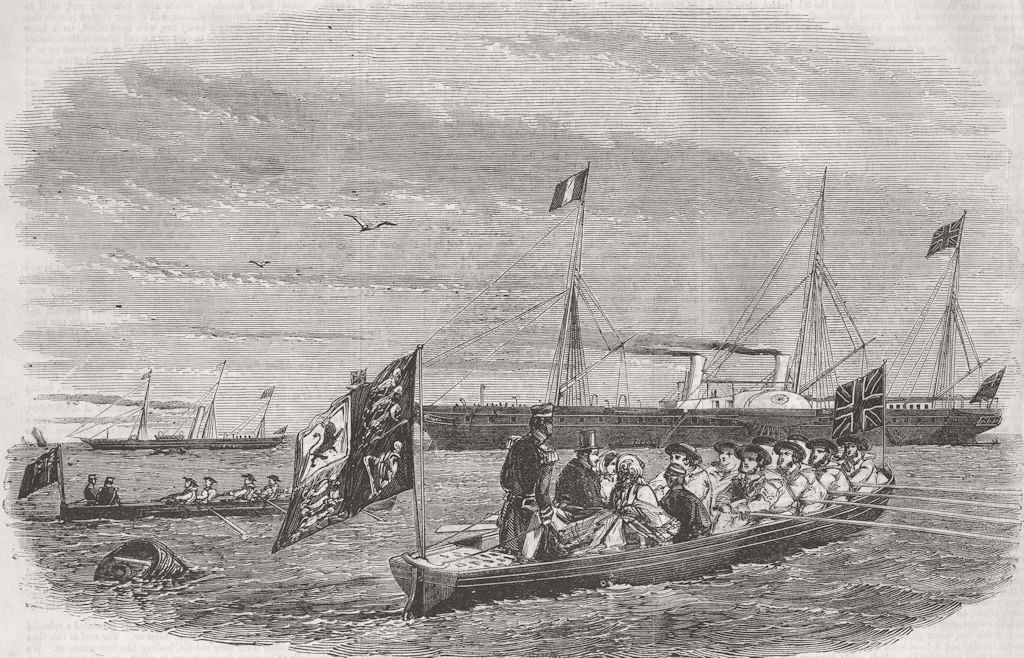 ROYALTY. Royals boarding Victoria & Albert Yacht 1855 old antique print