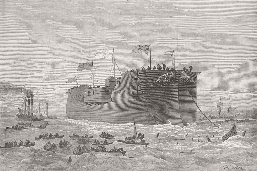 LONDON. Launch. German ship Kaiser, Poplar 1874 old antique print picture