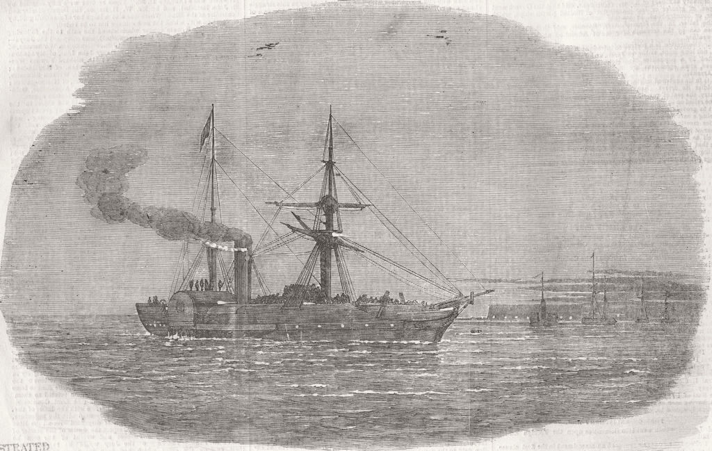 DUN LAOGHAIRE. Europa Ship, for Crimea, 90th Regt 1854 old antique print