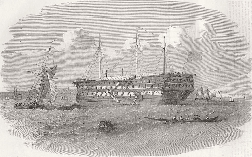 TURKEY. Hospital ship Seraglio, Istanbul 1854 old antique print picture
