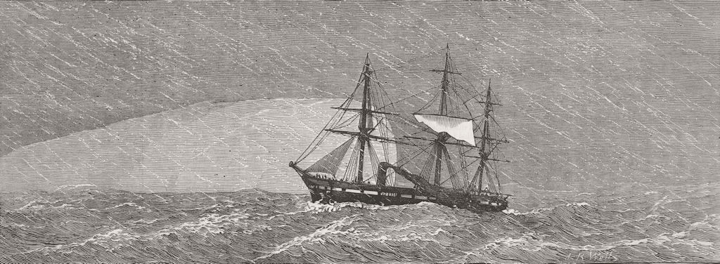 SHIPS. HMS Challenger, snowstorm 1874 old antique vintage print picture