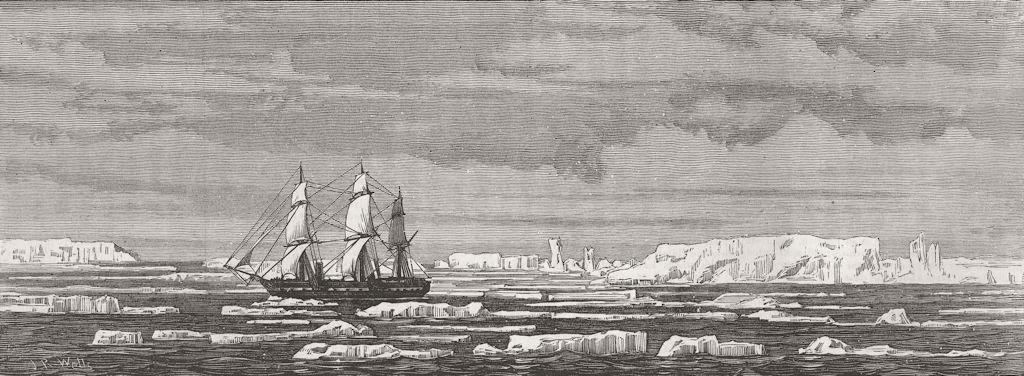 SEASCAPES. Challenger among Icebergs 1874 old antique vintage print picture