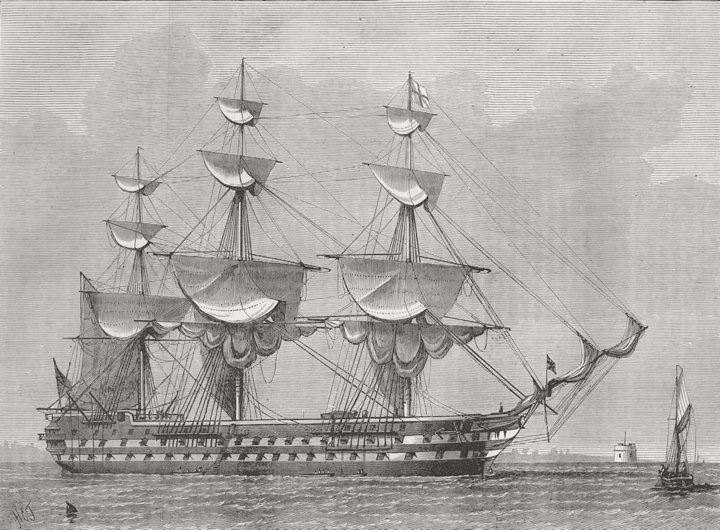 KENT. HMS Duncan, Flagship, Sheerness 1874 old antique vintage print picture