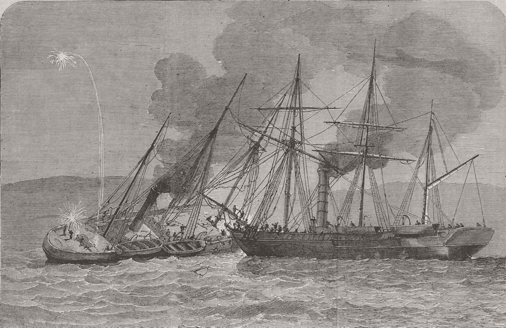 LANCS. Crash. Excelsior & mail ships, river Mersey 1856 old antique print