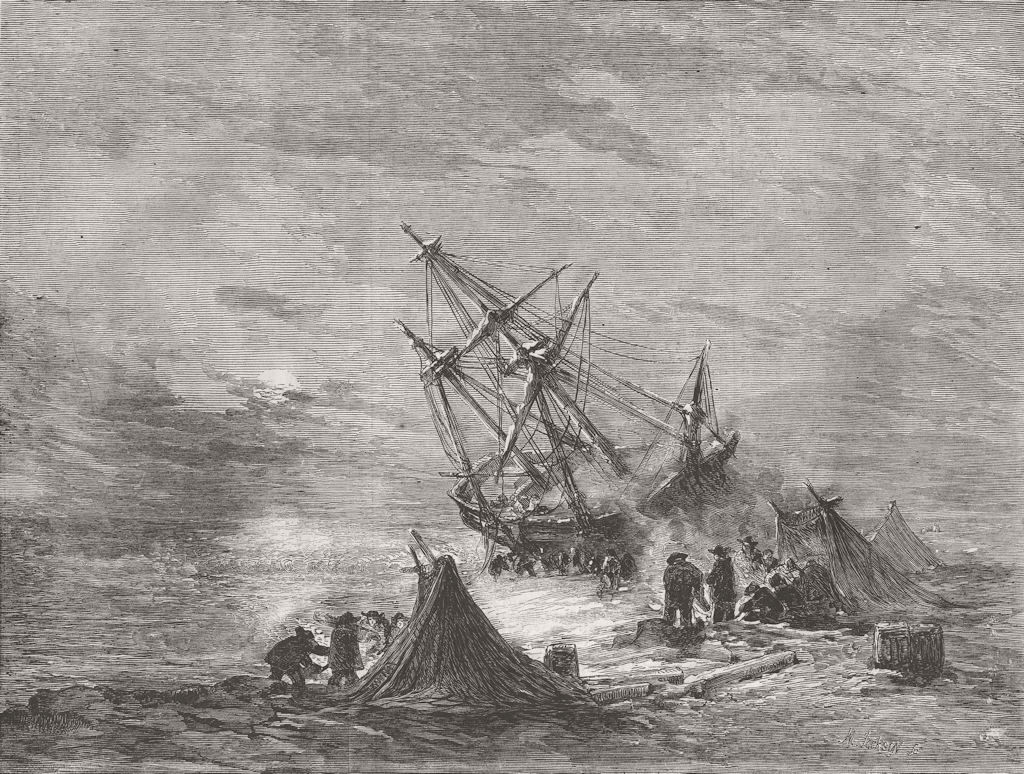 SHIPS. Christmas, seashore-wreck 1859 old antique vintage print picture