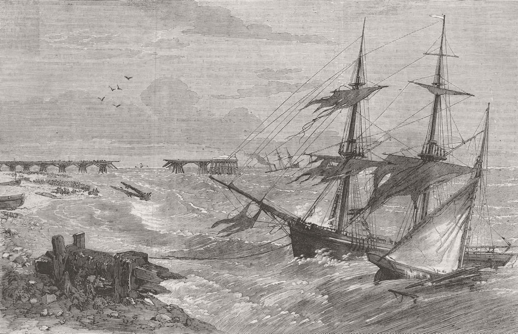 NORFOLK. Storm damage, Gt Yarmouth. Britannia pier 1859 old antique print