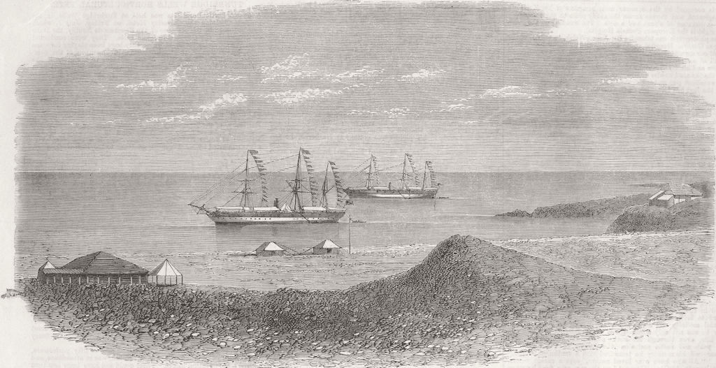 YEMEN. Landing of Red Sea Telegraph Cable, Aden 1859 old antique print picture