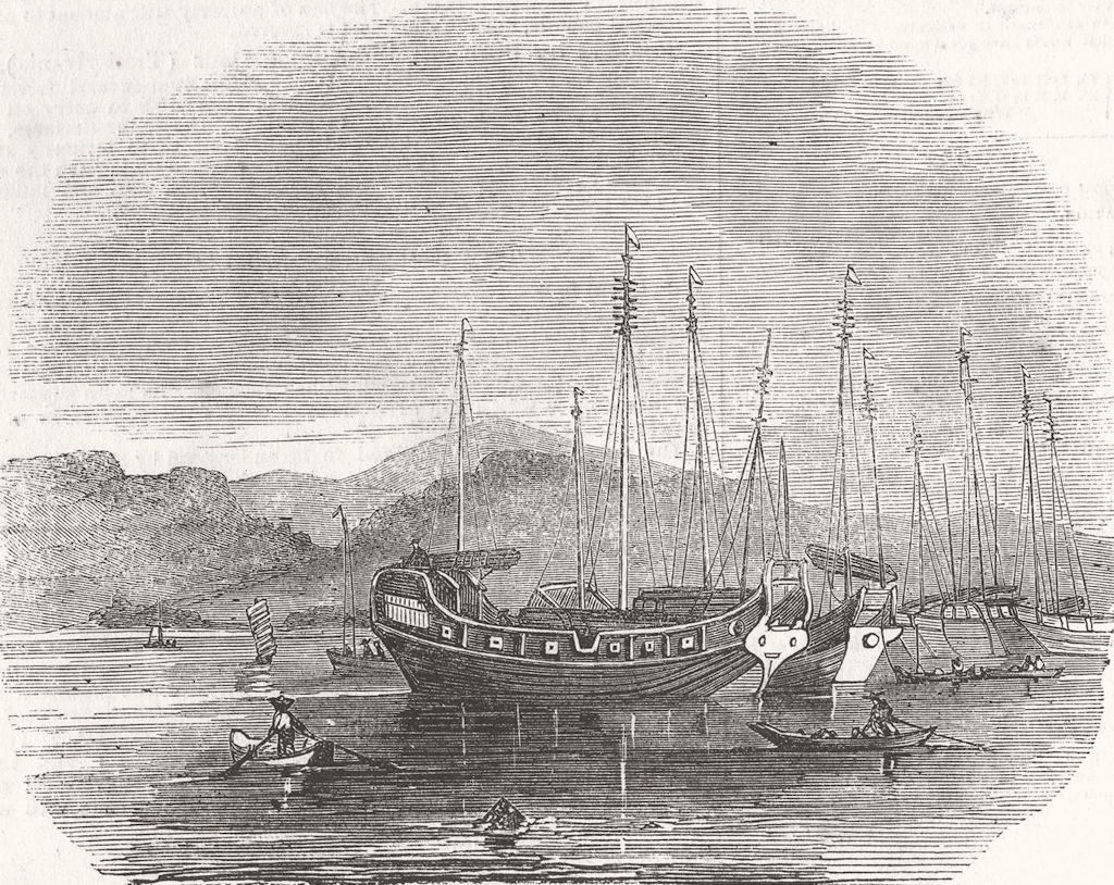 CHINA. Sketch, Xiamen harbour 1853 old antique vintage print picture
