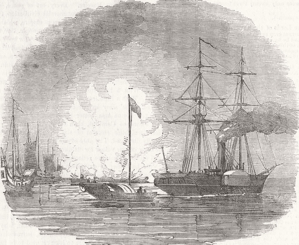 CHINA. Tartar fire-raft, Nankin-HMS Hermes 1853 old antique print picture