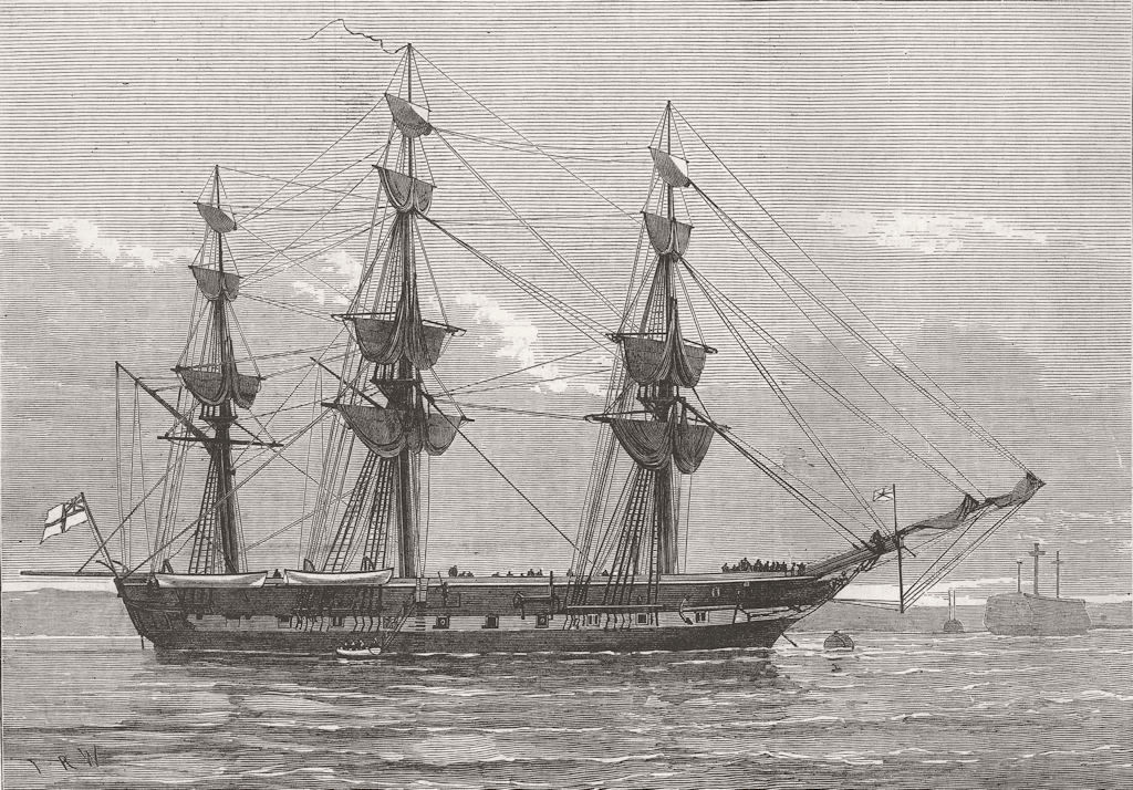 HANTS. HMS Eurydice as she lay, Portsmouth Harbour 1878 old antique print