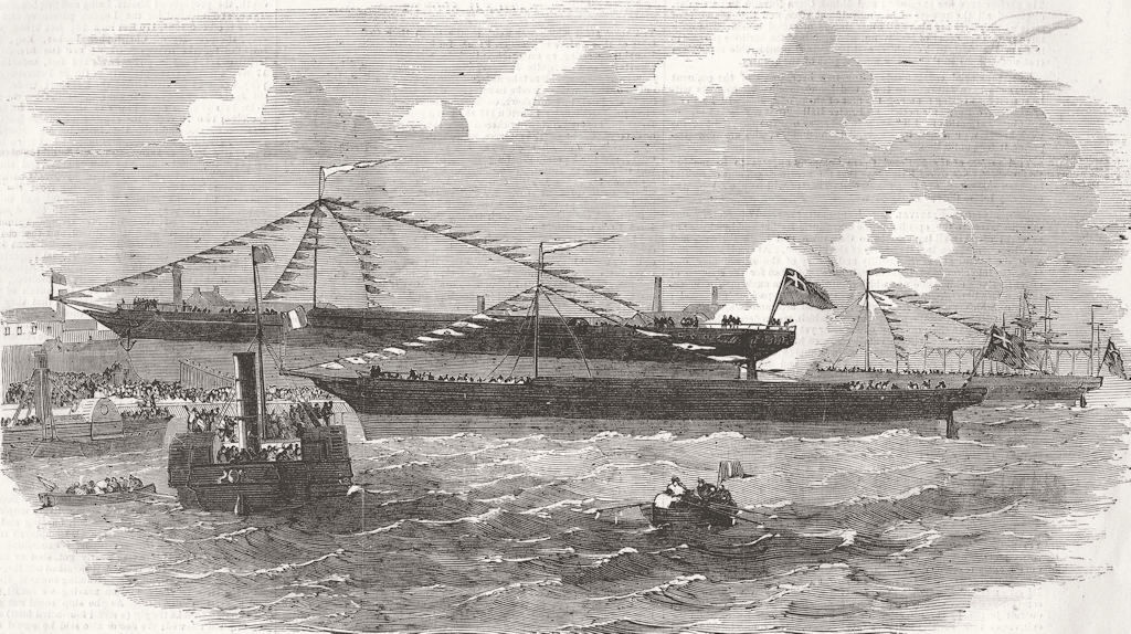 NORTHUMBS. Launch. iron-ships, Jarrow 1855 old antique vintage print picture