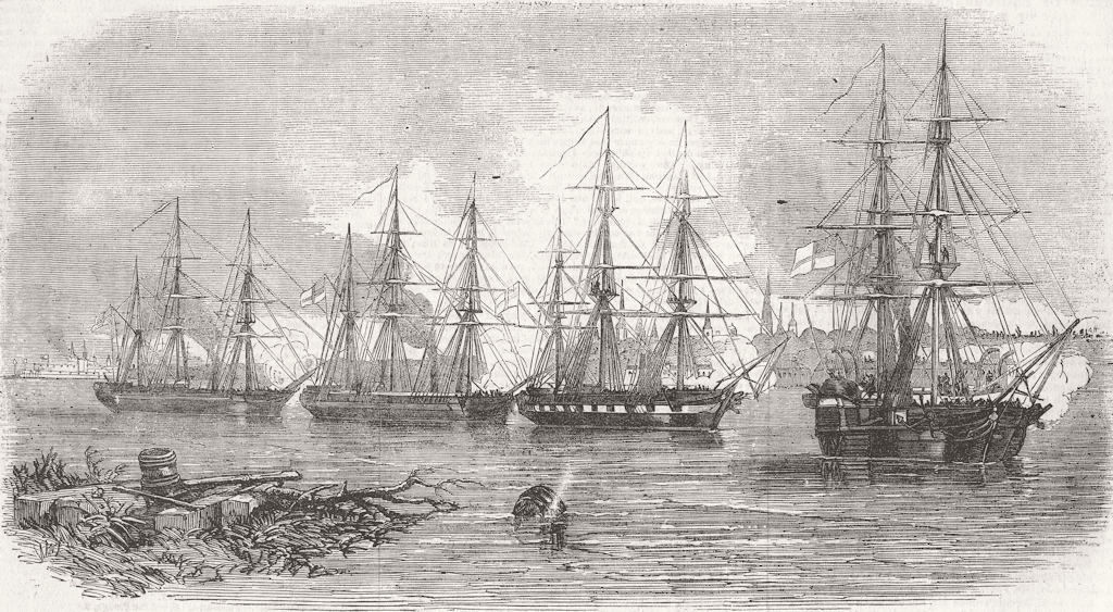 LATVIA. Attack on Russians, Balder River, Riga 1855 old antique print picture