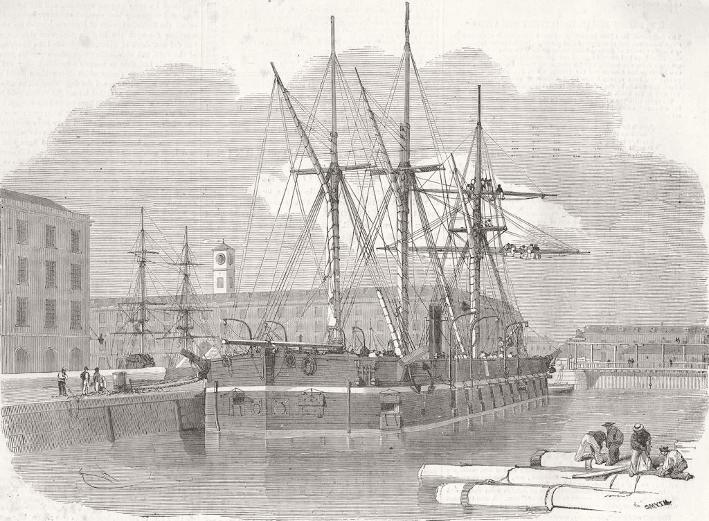 SHIPS. H M floating battery Glatton 1855 old antique vintage print picture