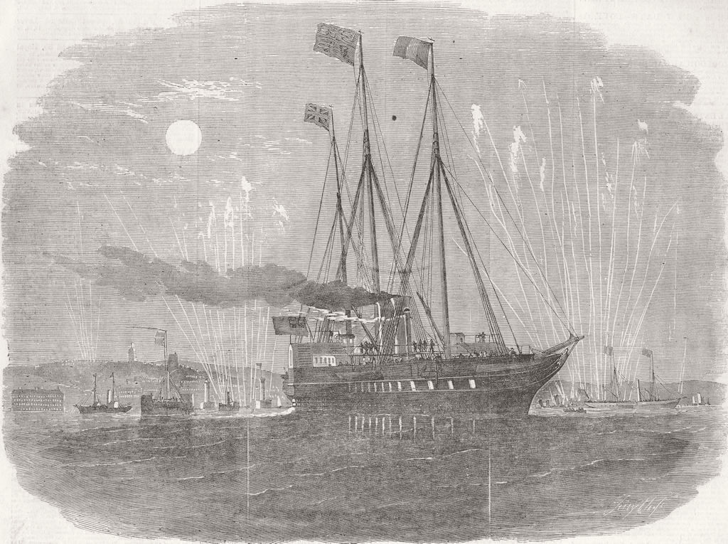 FRANCE. Royal Yacht, Boulogne Harbour 1855 old antique vintage print picture