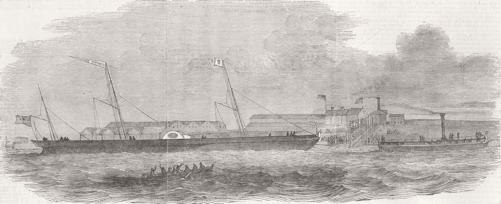 Associate Product BIRKENHEAD. Launch. Countess of Ellesmere ship 1852 old antique print picture