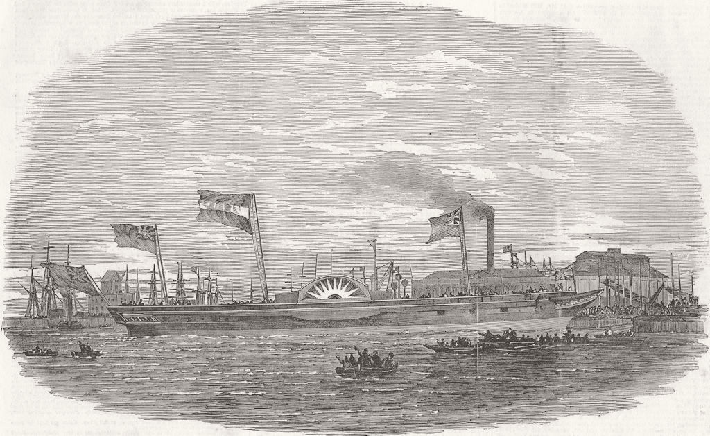 BLACKWALL. Launch. Faid Gihaad (Pacha) Orchard Wharf 1852 old antique print