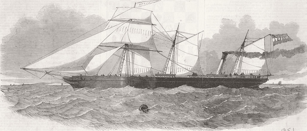 LONDON. & Rotterdam ship, Apollo 1851 old antique vintage print picture