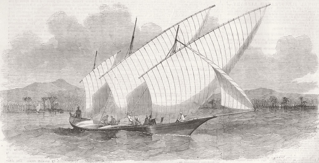 INDIA. Pleasure-boat of Rajah Johore 1851 old antique vintage print picture