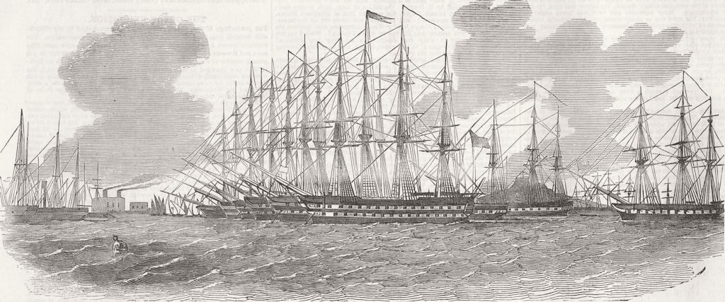 EGYPT. Egyptian fleet, harbour of Alexandria 1851 old antique print picture