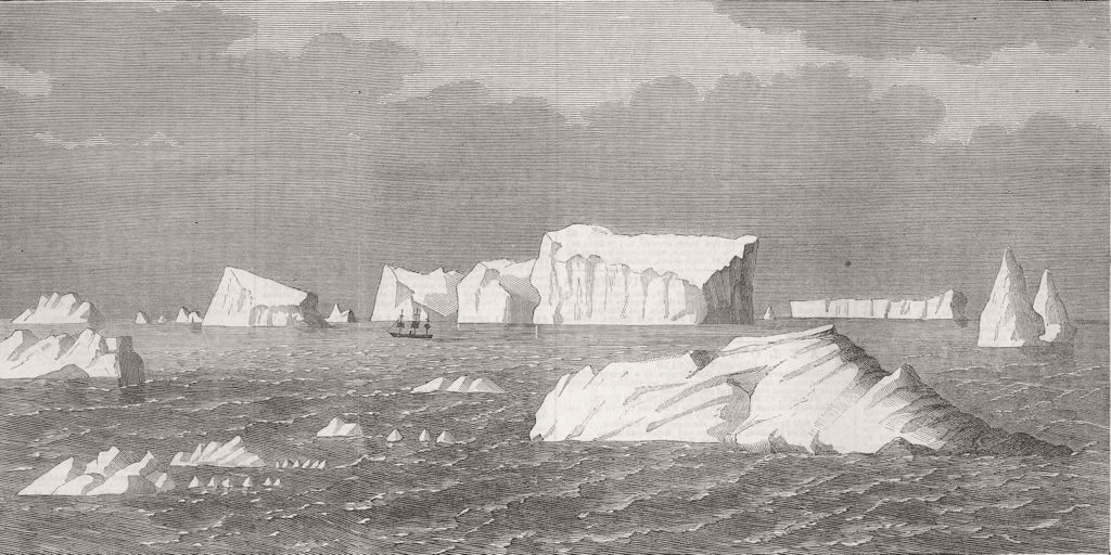 SHIPS. HMS Himalaya among icebergs, South Pacific 1864 old antique print