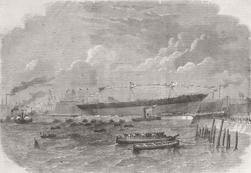 DUBLIN. Launch. Knight Commander, iron Ship, built 1864 old antique print