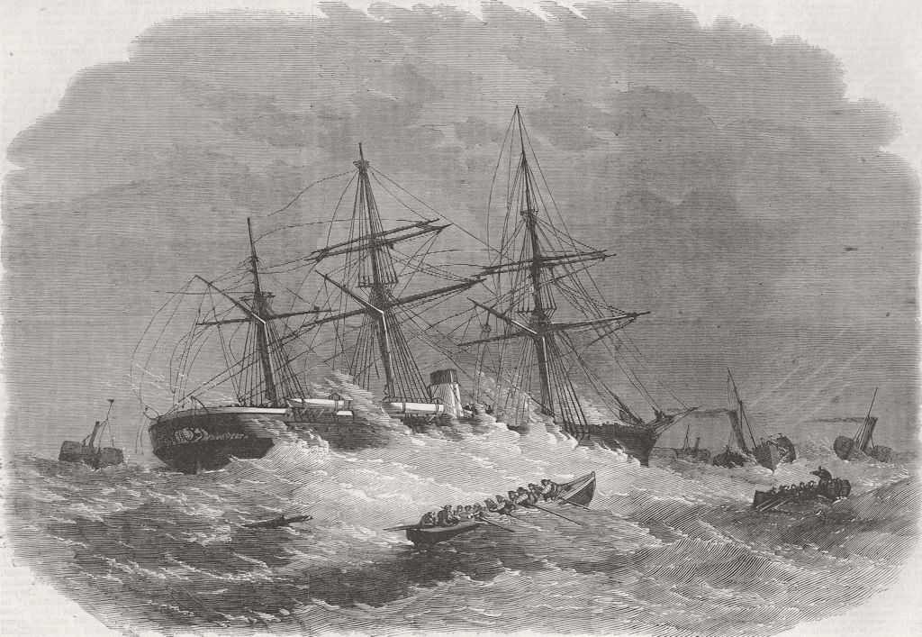 NORFOLK. Ship aground, Haisborough Sands, Yarmouth 1864 old antique print