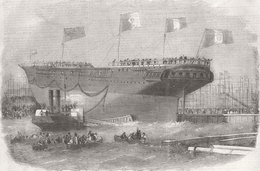 LONDON. Launch. Torino, Blackwall 1856 old antique vintage print picture